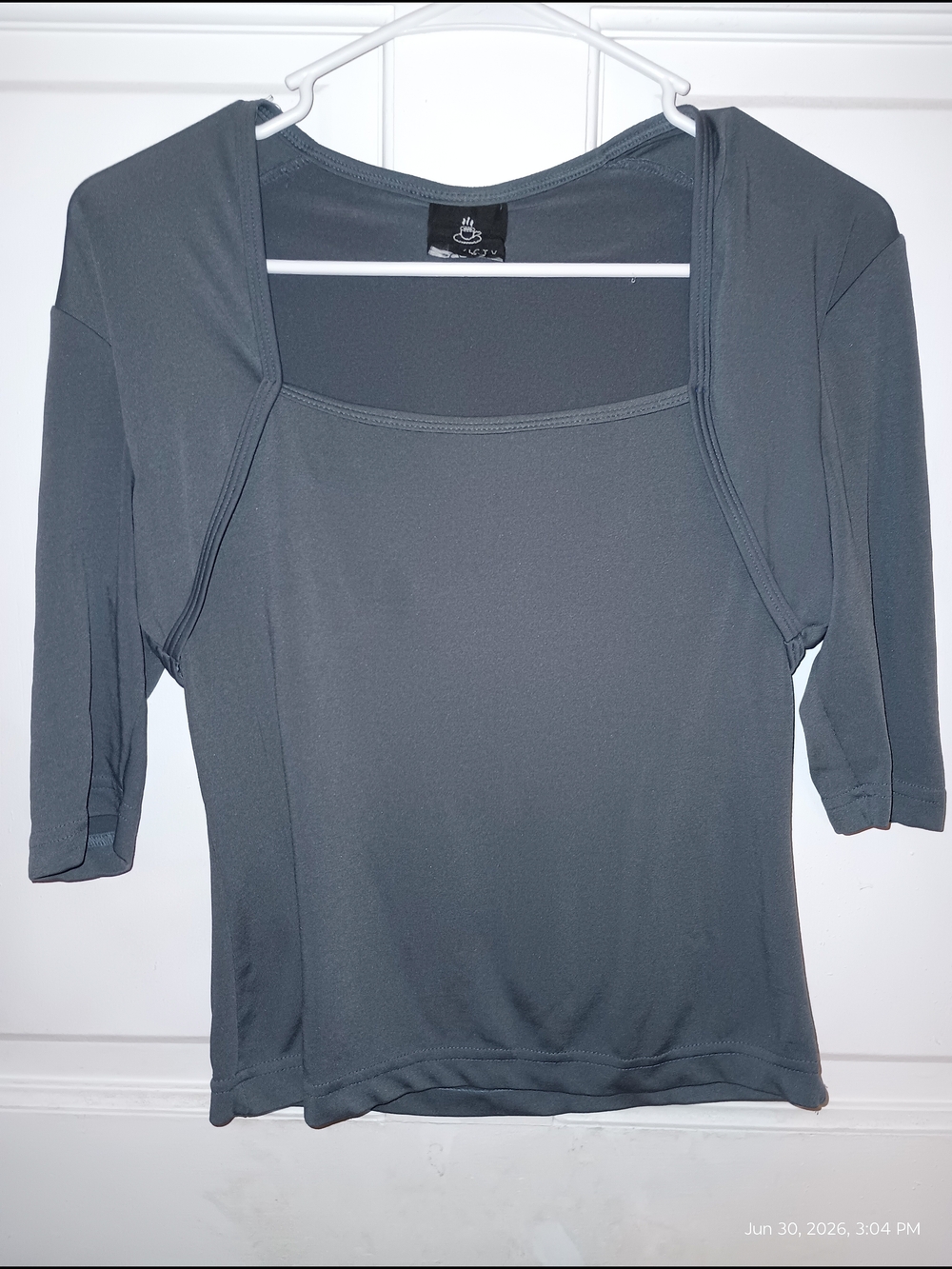Square Neck Short Sleeve Top by Unbranded — Charcoal Gray